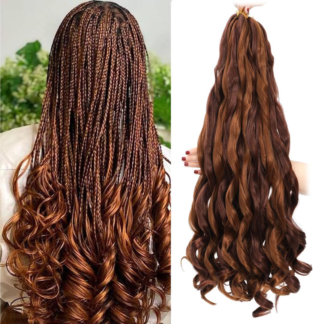 French Curly Braiding Hair 24 Inch 8 Packs - Pre Stretched Bouncy Braiding Hair- Loose Wavy Synthetic Hair Extensions For Black Women (24 inch 8 packs 30/33) (24 Inch 8 packs, 30/33#)