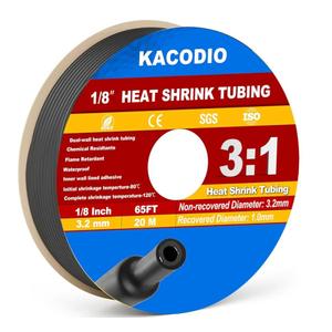 Heat Shrink Tubing 1/8 Inch (3.2mm) 65FT, 3:1 Adhesive-Lined Shrink Tube, Waterproof Wire Shrink Wrap Tubing for Electrical, Automotive, Marine & DIY
