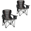 ALPHA CAMP Oversized Camping Folding Chair, Heavy Duty Support 450 LBS Steel Frame Collapsible Padded Arm Chair with Cup Holder Quad Lumbar Back, Portable for Outdoor