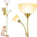 Torchiere Floor Lamps, LED Standing Lamp, 71" Tall Torch Floor Lamps with Reading Light, 3 Way Rotary Switch, White Plastic Shade,Bright Gold Modern Corner Lamp for Living Room Bedroom Office(No Bulb)