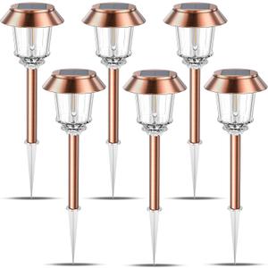 XMCOSY+ Solar Pathway Lights Outdoor - 6 Pack Solar Lights Outdoor Waterproof, 10-40 LM Dimmable Auto On/Off Solar Outdoors Lights Yard Garden Walkway Driveway (Warm White) (Copper)