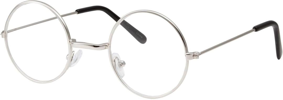 grinderPUNCH Kids Size Non-Prescription Glasses Round Circle Frame Clear Lens Costume Silver