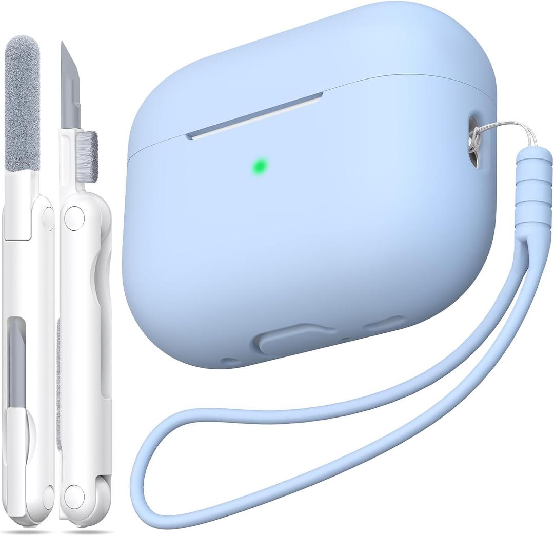 AirPods Pro 1st/2nd Generation Case Cover, Military Grade Anti-Fall Soft Silicone Shock-Absorbing for AirPods Pro Case Skin Touch with Keychain and Cleaning Kit, Sky Blue