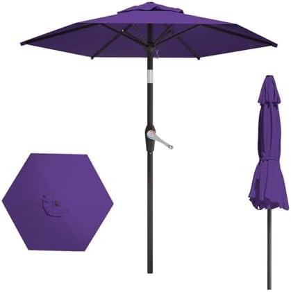 AreShark 7.5FT Patio Umbrella Table Market Umbrella w/Tilt and Crank Heavy-Duty Round Outdoor Umbrellas for Garden, Deck, Backyard, Pool and Beach, Dark Purple
