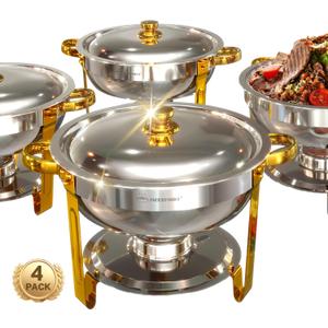 Chafing Dish Buffet Set 4 Pack, 5QT Round Chafing Dishes for Buffet, High Grade Chafers and Buffet Warmers Sets, Stainless Steel Food Warmers for Parties, Weddings, Catering,Gold and Silver Chafing Dish Buffet Set 4 Pack, 5QT Round Chafing Dishes for Buffet, High Grade Chafers and Buffet Warmers Sets, Stainless Steel Food Warmers for Parties, Weddings, Catering,Gold and Silver