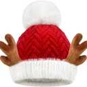 QLINLEAF Baby Santa Hat Anlters Christmas Hat Winter Warm Cotton Kitted Toddler Unisex Small Santa Hats(1-6 Years Old