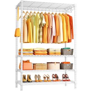Ulif H4 Plus Garment Rack, 4-Tier Portable Clothes and Clothing Rack for Bedroom and Cloakroom, Closet Storage and Organizer Wardrobe System, 45" W x 14" D x 76.4" H, Load 522lbs, White