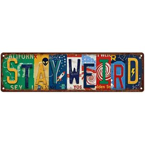 Stay Weird Home Decor Vintage Metal Street Signs Wall Art Signs for Room Weird Wall Decor for Bedroom Hanging Decorative Plaque for Home Farmhouse Bedroom Porch Fun Retro Sign for All Occasions