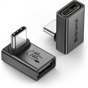 Silkland USB C 90 Degree Right Angle Adapter 2 Pack, [8K 60Hz, 240W 40Gbps] Male to Female Adapter Extender Compatible Thunderbolt 4 for Steam Deck, ROG Ally, MacBook, Switch 2, iPhone 17/16, Quest 3