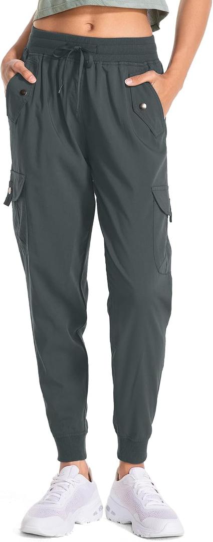 Women's Hiking Cargo Pants Quick Dry Lightweight Elastic Waist Outdoor Trail Safari Golf Casual (Gray, S)