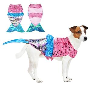 Mermaid Dog Halloween Costumes, Dog Clothes Mermaid Costume for Small Medium Dogs Cats Puppy, Cute Pet Cosplay Outfit for Christmas, Birthday Party Photo Props Dress up Accessories Parade, S