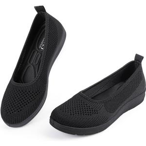 MUSSHOE Slip-on Womens Walking ShoesRound Toe Mesh SneakersComfortable Classic Casual Breathable Lightweight Loafers Flats for Mature Women Aged 30-60 (Black)