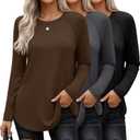 Ficerd 3 Pack Women's Long Sleeve T-Shirts Crew Neck Raglan Sleeve Casual Loose Fit Shirts Side Split Curved Hem Tunic Tops (XX-Large, Black, Mist Gray, Dark Coffee)