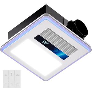 4 in 1 Bathroom Exhaust Fan with Light and Heater, 1800W Heating Power, 40W Quiet Vent Fan - 190 CFM & 1.0 Sone Bath Fan with Light, 1500lm LED Light, Easy to Install, Remote Control, UL Listed