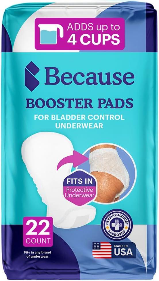 Because Overnight Booster Pads Fit All Adult Diapers, Helps Keep Your Adult Diaper Active All Night, Adds 4 Cups to Incontinence Underwear, Extra Absorbency, 22 Count (Packaging May Vary)