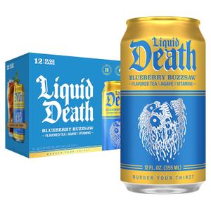 Liquid Death Iced Tea - Blueberry Buzzsaw (Blueberry-Flavored Black Tea), Less Sugar*, Boost of Caffeine, B Vitamins, No Artificial Sweeteners, 12 Fl Oz (Pack of 12)