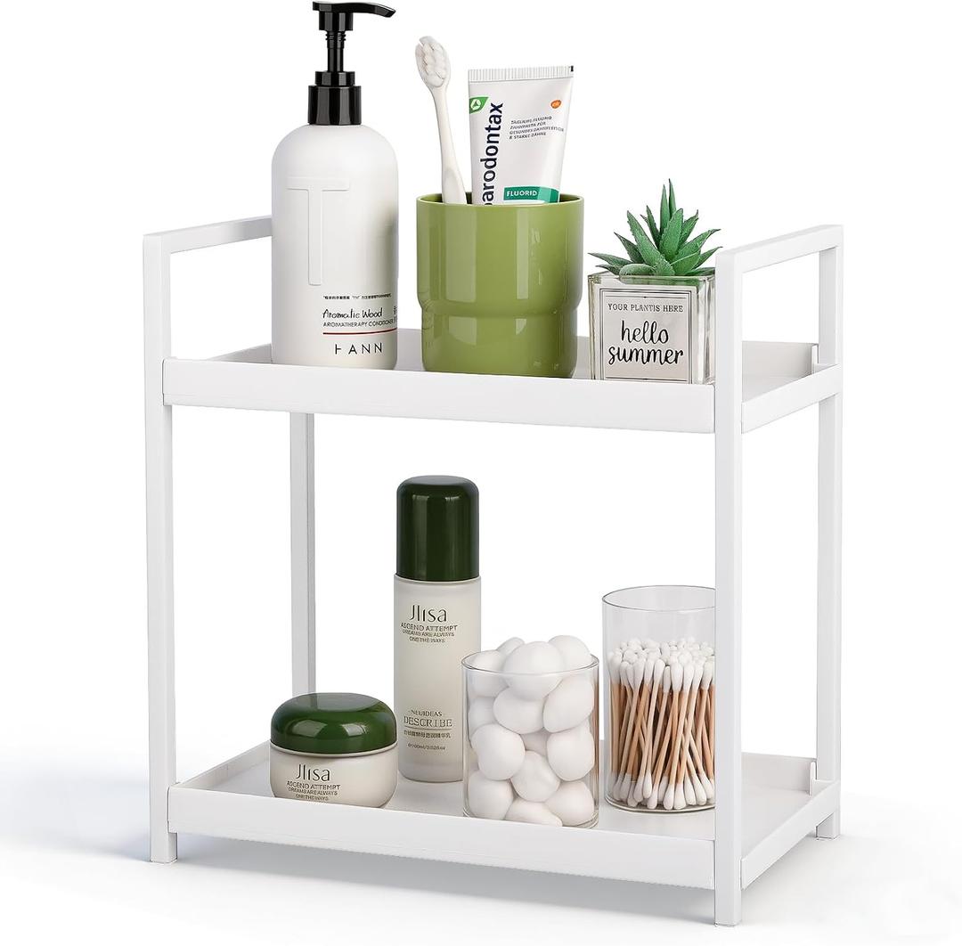 Anyoifax Bathroom Counter Organizer 2 Tier Vanity Storage Countertop Shelf Makeup Organizer Perfume Tray Skincare Holder for Sink, Dresser, Kitchen, Small White