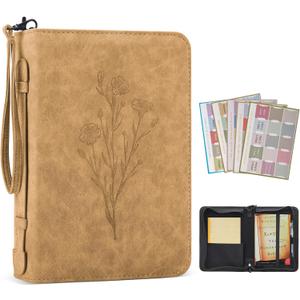 MOSLA PU Leather Bible Cover Case for Men Women - Large Waterproof Protective Case With Handle, Carrier Tote Bag With Christian Accessories Gifts (Brown 14#, M)