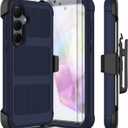for Samsung Galaxy A35 5G Case with 2 Pack Tempered Glass Screen Protector, [Holster Series] Belt Clip Hard Tough Heavy Duty Rugged Shockproof Protective Cell Phone Case (Dark Blue)