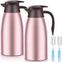 Norme 2 Pcs Thermal Coffee Carafe Insulated Stainless Steel Coffee Carafe for Hot Liquid Vacuum Thermal Pot Creamer Pitcher Dispenser with Brushes Keeping Hot Water Milk(Rose Red) (68 oz)