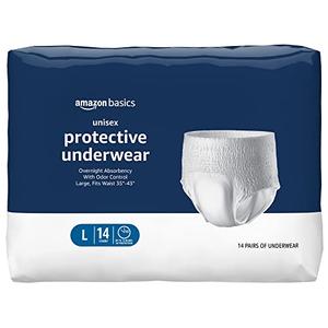 Amazon Basics Unisex Protective Underwear, Overnight Absorbency, Large, 14 Count, (1 Pack of 14)