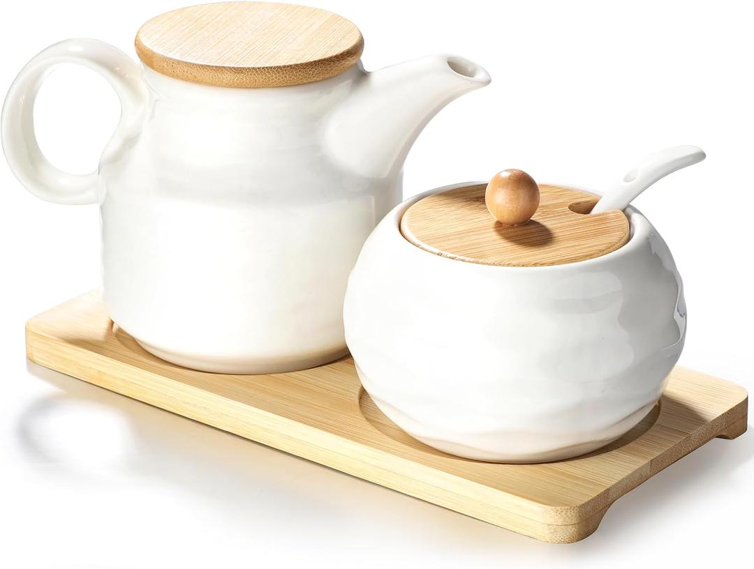 Ceramic Sugar and Creamer Set,12oz Cream Pitcher and 7.5oz Sugar Bowl with Lid,Coffee Serving Set for Cream and Sugar Spices, Condiments (2, Large)