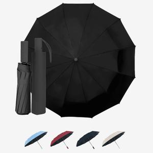 Large Automatic Umbrella - Windproof Travel Compact Folding Umbrella with Automatic Open & Close for Men and Women -creamy-black