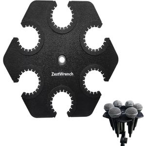 Hexagon Multi Mic Holder for Wired and WirelessCompatible with 5/8" 3/8" Mic Stand Adapter to Hold up to 6 MicrophonesStanding Mic Display and Organizer for Desk, Home