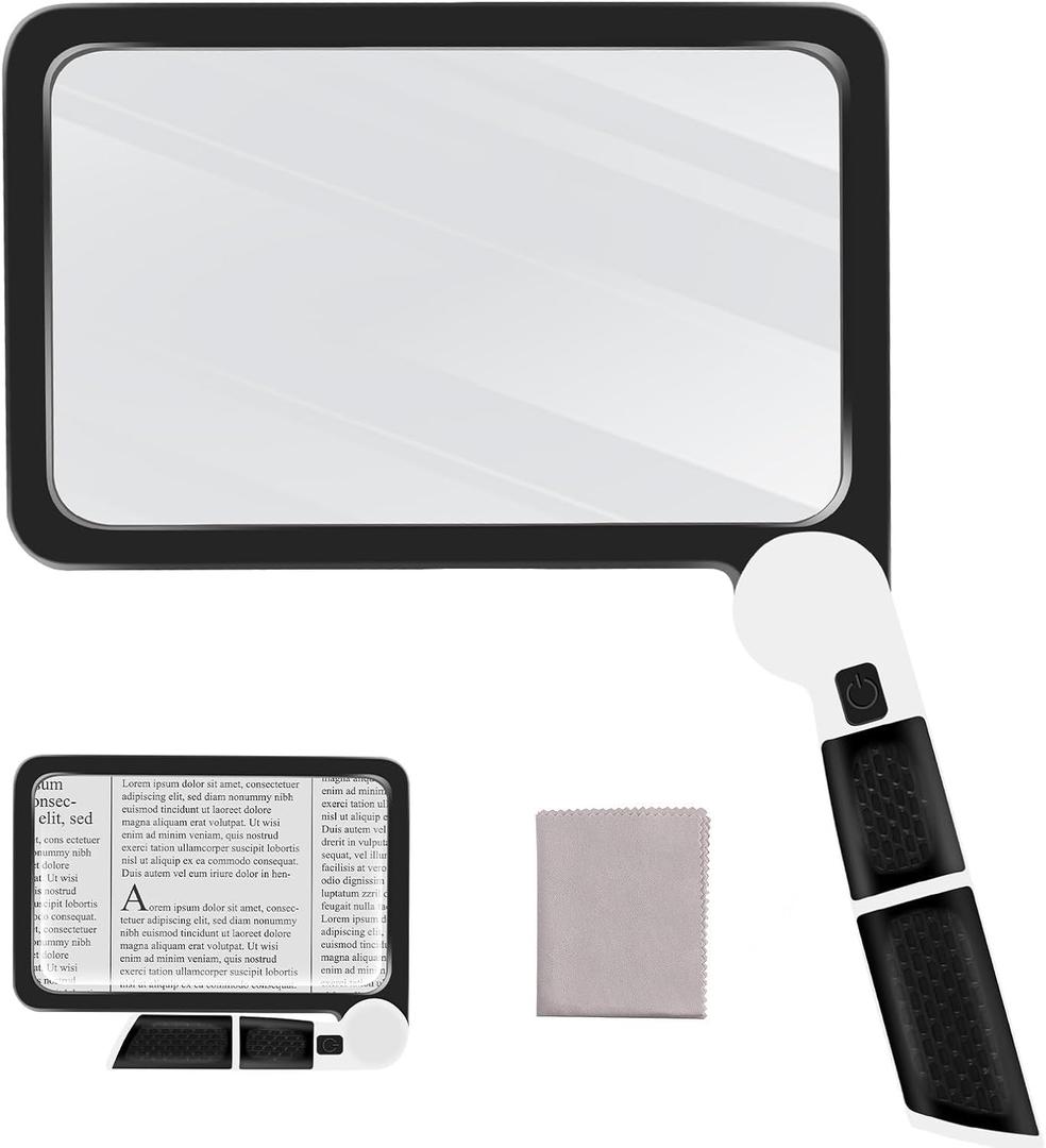 5X Magnifying Glass with Light, Lightweight Full Page Magnifier for Reading, Large Lighted Magnifier with 48 LED Light and Anti-Glare Lens, Ideal Gift for Seniors, Macular Degeneration, Low Visions (Black 5x)