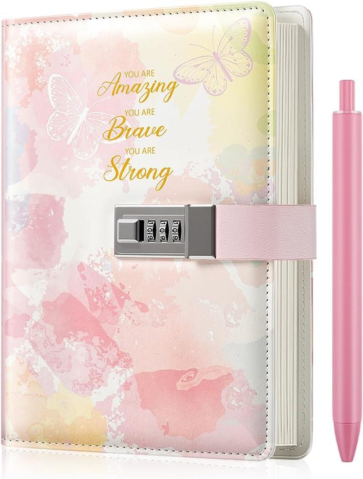 Nollh Diary with Lock for Girls and Women - 5.7 x 8.5 Inch Journal with Lock with Pen and Stickers, Birthday Gifts for 8-12 14 16 Year Old Girls, Gifts for Women