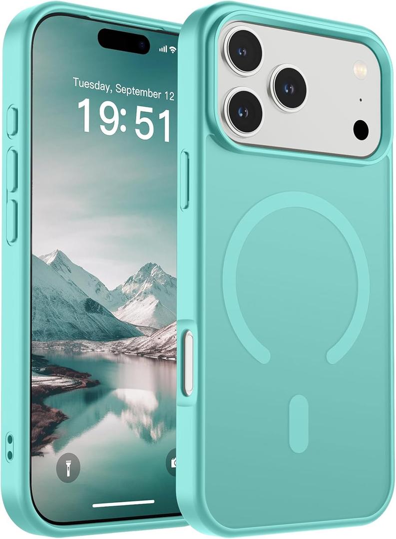 SUPFINE Magnetic for iPhone 17 Pro Max Case (Compatible with MagSafe)(Military Grade Drop Protection) Translucent Matte Shockproof with Anti-Fingerprint Phone Cover,Blue Green