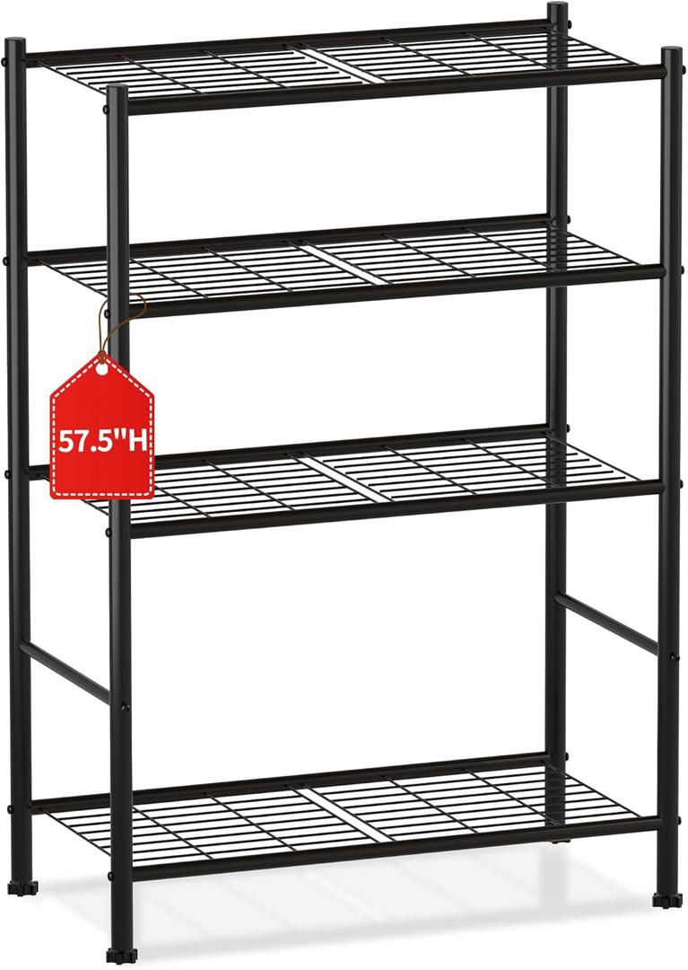 Storage Shelves - 4 Tier Wire Shelving Unit, Metal Shelving Organizer, Garage Storage Shelf, Bathroom Storage for Laundry Room, Closet, Kitchen & Pantry, 28.9" W x 11.8" D x 57.5" H, Black 