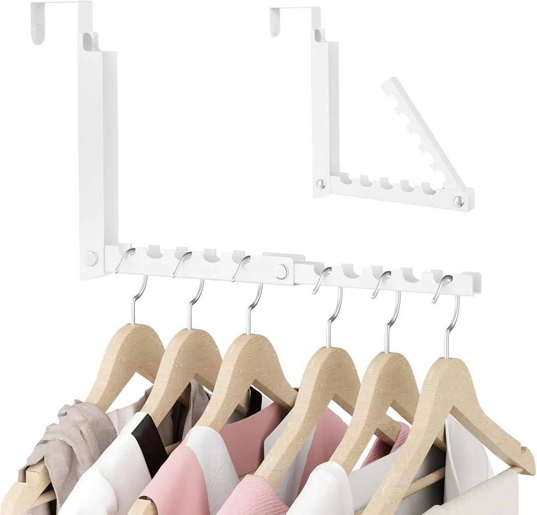 BAKON Over The Door Hooks, Small Space Double Folding Portable Over The Door Drying Rack for Laundry, Bathroom, Bedroom, Travel Storage and Drying (1Pack,White)