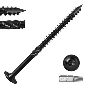 Lag Screws #14 x 6 Inch, (1lb, 20pcs) Heavy Duty Construction Structural Exterior Wood Timber Screws, Torx Drive Washer Head Rust Resistant Black Epoxy Coated, with T30 Star Bit