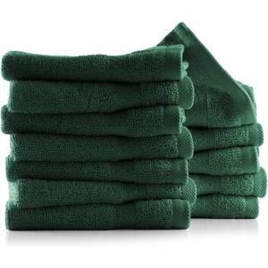 Hearth & Harbor Washcloths 12 Pack - 100% Cotton Washcloth for Body and face, High Absorbent and Soft 13"x13" Body Wash Cloth, Quick Dry - Hunter Green Washcloths