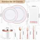 BESTVIP 350PCS Rose Gold Disposable Dinnerware Set for 50 Guests, Plastic Plates for Party, Wedding, Christmas, Include: 100 Plastic Plates, 50 Silver Silverware, 50 Cups, 50 Napkins