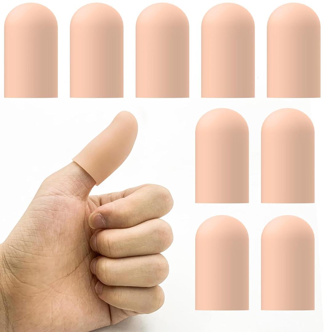 Gel Finger Cots for Thumbs, 6 Pcs Silicone Finger Caps, Rubber Finger Protector Covers for Trigger, Arthritis, Cracking, Peeling, Hangnail, Callus and Pain Relief, (Nude, Medium)