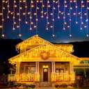 EcoNour Warm White Christmas Icicle Lights for Outside, 114.82 FT 1000LED Outdoor Icicle Lights with 8 Mode, 8HR Timer, Memory Function, Clear Wire, Plug in Fairy Lights for Roofline, Yard