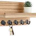 Lwenki Key Holder for Wall, Decorative Key and Mail Holder with Shelf Has Large Key Hooks for Bags, Coats – Paulownia Wood Key Hanger with Mounting Hardware (9.8”W x 6.7”H x 4.2”D) (Burnt Wood)
