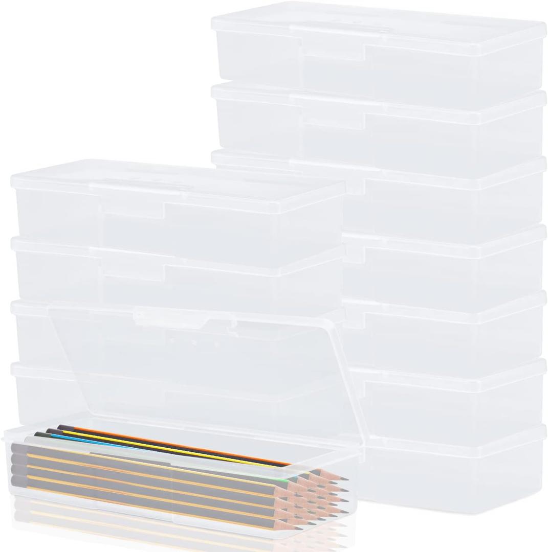 Clear Pencil Box, 12 Pack Large Capacity Office Supplies Storage Organizer, Brush Painting and Drawing Tools Container, Watercolor Pen Storage (Clear)