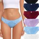 6 Pack Cotton Underwear for Women Bikini Panties Lace Wasit Hipster Cute Cheeky Soft Breathable Briefs (Medium)