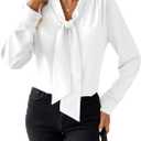 Astylish Womens Bow Tie Neck Tops 2026 Long Sleeve Trendy Business Work Blouses Elegant Dressy Casual Shirts (Medium, White)