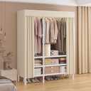 Portable Closet with Cover 43.3"x17.7"x65.7" Wardrobe Closet Pale Yellow