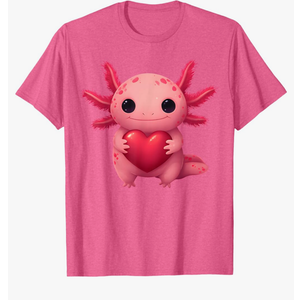 Valentine Cute Pink Axolotl Lovers Heart Girl Women Kid T-Shirt, L