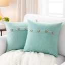 Meekio Set of 2 Aqua Square Pillow Covers 18 x 18 Summer Beach Pillow Covers with Coconut Buttons for Sofa Couch Living Room Bedroom Farmhouse Décor for The Home