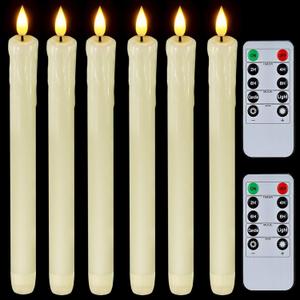 Homemory Real Wax LED Flameless Taper Candles with Remote Timer, 9.6 Inches Ivory Fake Candlesticks, Dripless Battery Operated Window Candle with 3D Flickering Flame for Fireplace Xmas Halloween (A-Ivory Drip)