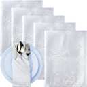 Tegeme Set of 6 Christmas Cloth Napkins 18"x18" Snowflakes Metallic Jacquard Woven Napkin Reusable Non-Iron Sparkling Snowflakes Fabric Napkins for Holiday Winter Xmas Weddings Table Decor(White)