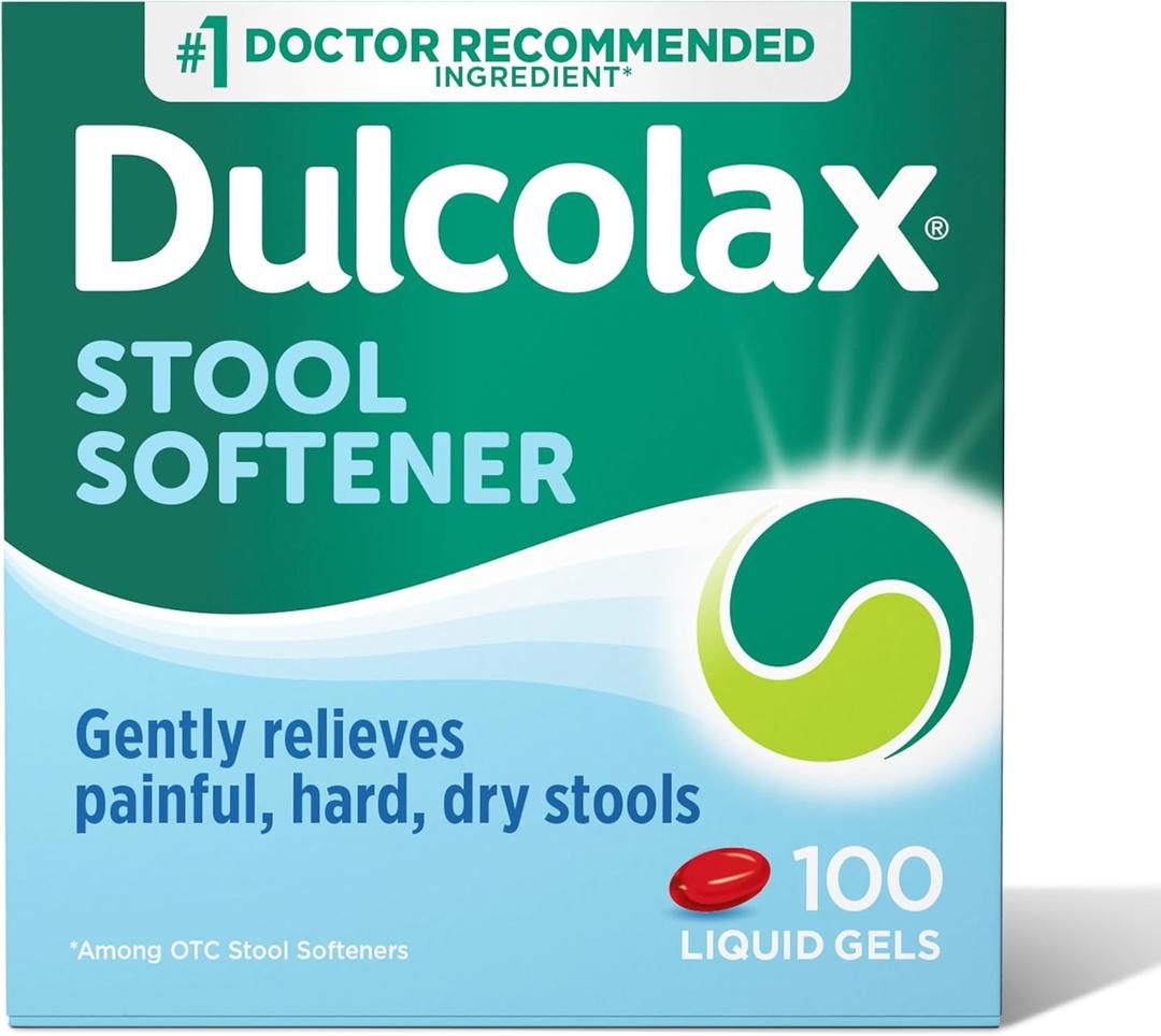 Dulcolax Stool Softener Laxative Liquid Gel Capsules, Gentle Constipation Relief for Hard, Dry Stools, Docusate Sodium 100 mg, 100 Count