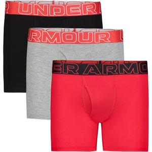Under Armour boys Charged Stretch Boxer Jock, Lightweight & Smooth Stretch Fit (Medium, 3-pack Performance Cotton-red)
