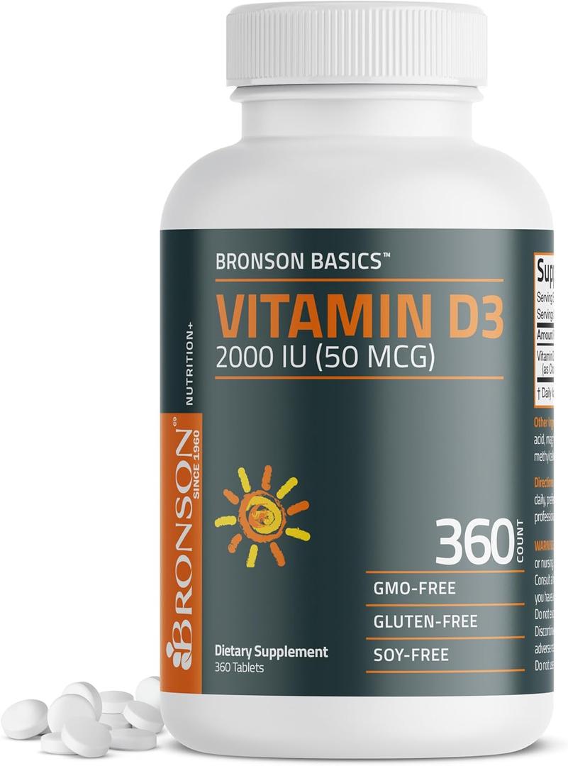 Bronson Vitamin D3 2000 IU (50mcg) Non-GMO, 360 Tablets, BBD 01/2028